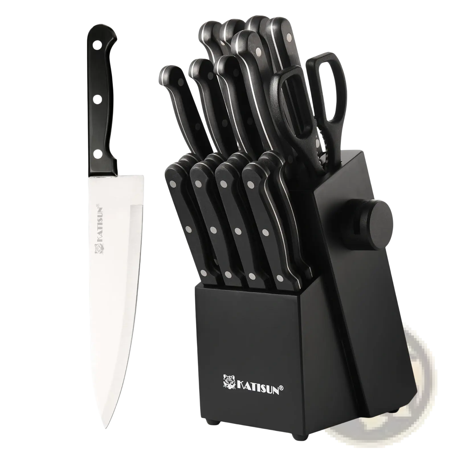 German Steel Knife Set 19 Piece with Sharpener Block
