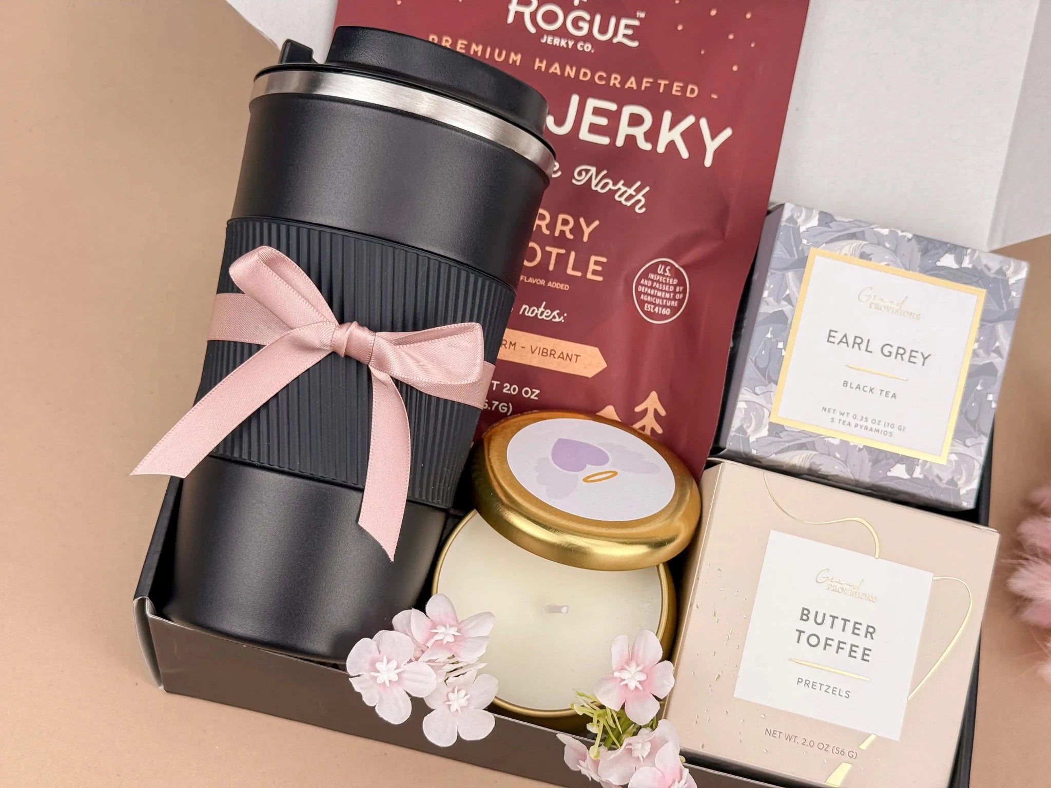 Gift Baskets for Him – Luxury Insulated Tumbler & Snack Set - Overture Gifts