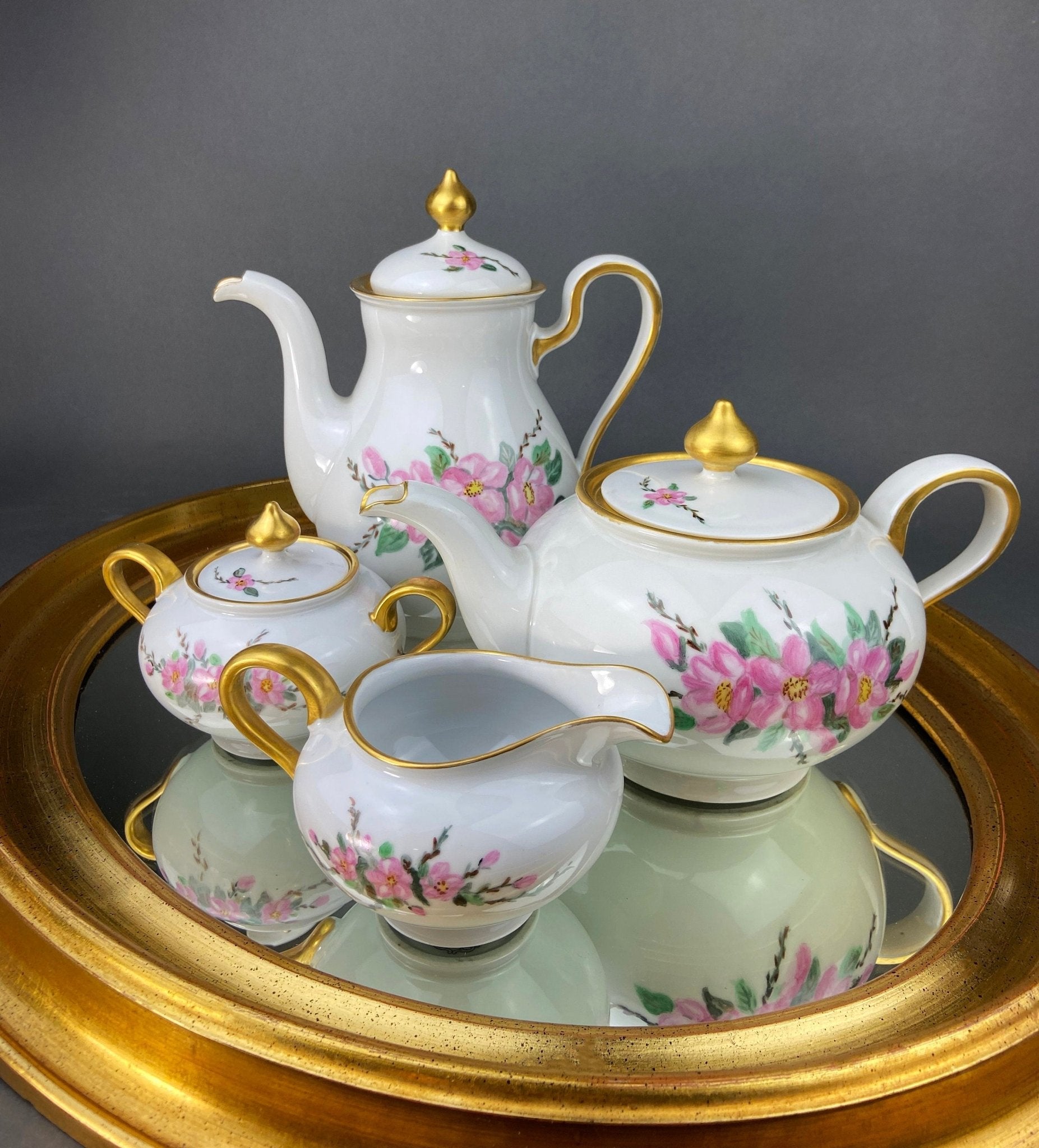 Gold Demitasse Tea Set: Prussian Hand-Painted Coffee/Tea Service for Two - Overture Gifts