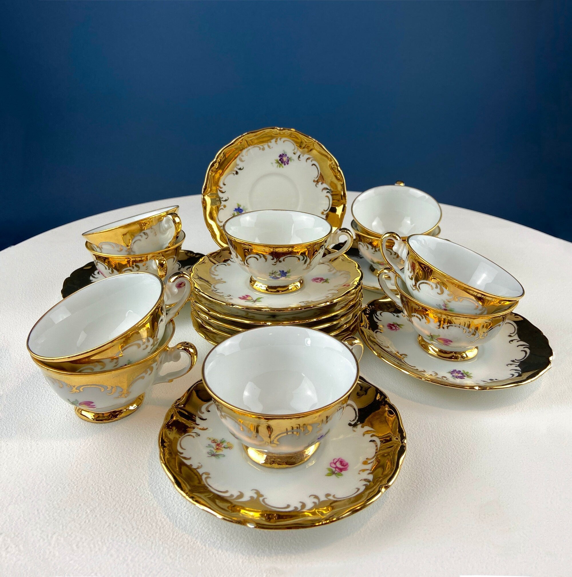 Gold Demitasse Tea Set: Prussian Hand-Painted Coffee/Tea Service for Two - Overture Gifts