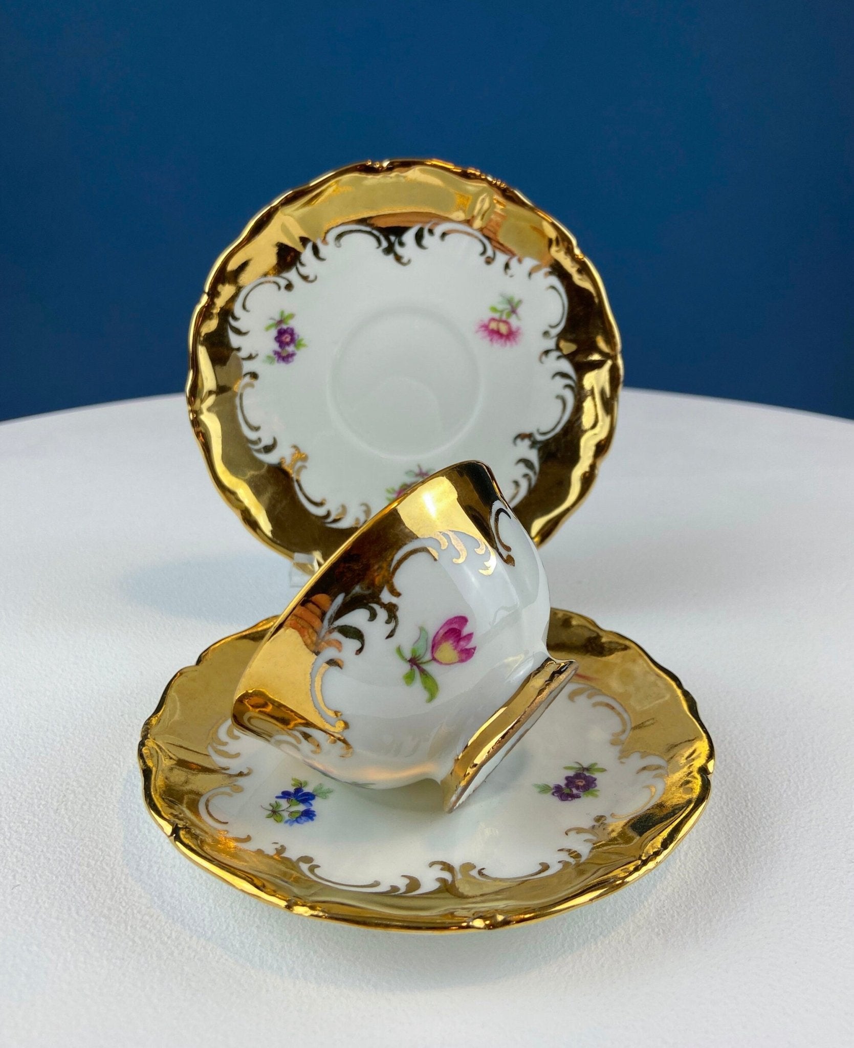 Gold Demitasse Tea Set: Prussian Hand-Painted Coffee/Tea Service for Two - Overture Gifts
