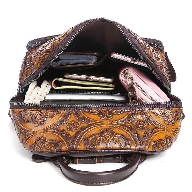 Hand Tooled Paulson/Baoerson Genuine Leather Backpack - Overture Gifts