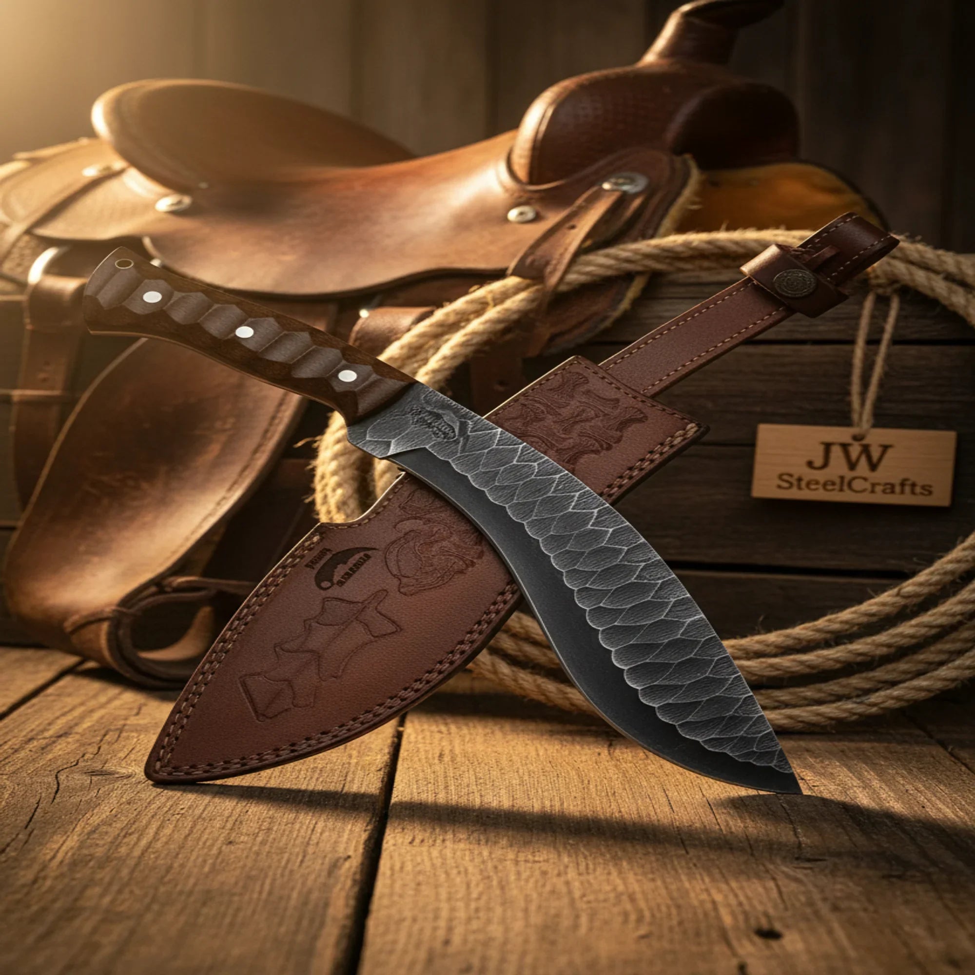 Gurkha Trail Knife 12" Hand Forged Damascus Fixed Blade Hunting Knife