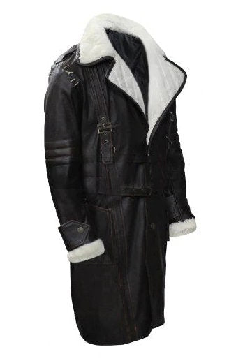 Handmade Elder Maxson Fur Collar Long Leather Battle Jacket Coat - Overture Gifts