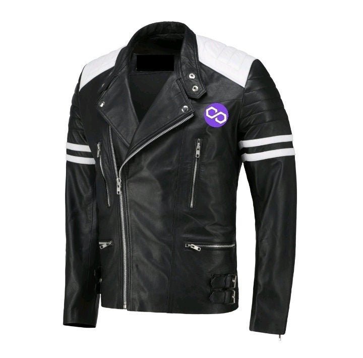Handmade Polygon Bomber Leather Jacket White Stripes - Overture Gifts