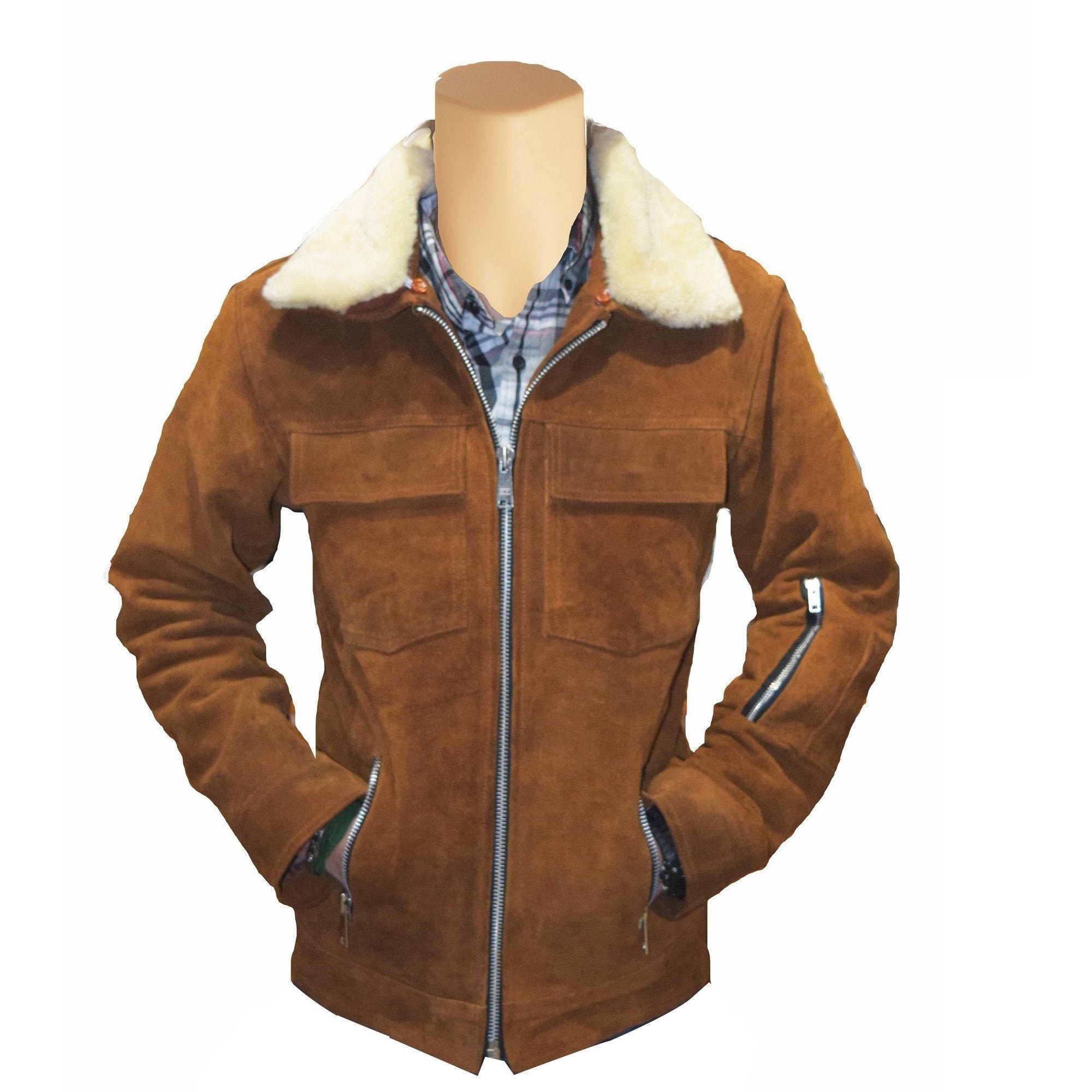 Handmade Suede Bomber Leather Jacket With Fur Collar - Overture Gifts