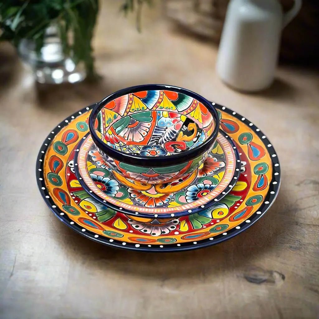Handmade Talavera 12-Piece Dinnerware Set | Mexican Pottery for 4 - Overture Gifts