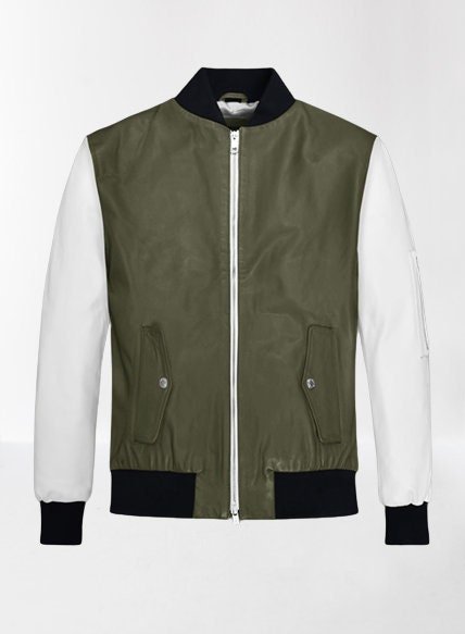 Handmade White and Green Varsity Bomber Jacket - Overture Gifts