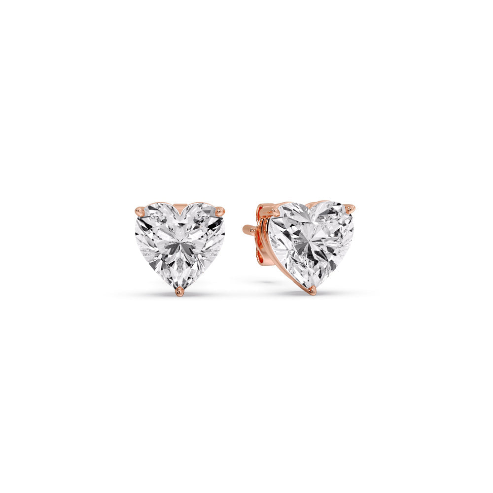 3 Prong Heart Shaped Diamond Solitaire Stud Earring in Basket Setting