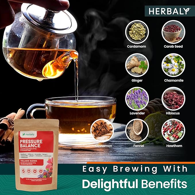 Herbaly Heart Functional Tea - 9 Superherbs - Natural, Organic, Non-GMO, Caffeine-Free, Sugar Free - 1 Pack, 30 Pyramid Tea Bags - Overture Gifts