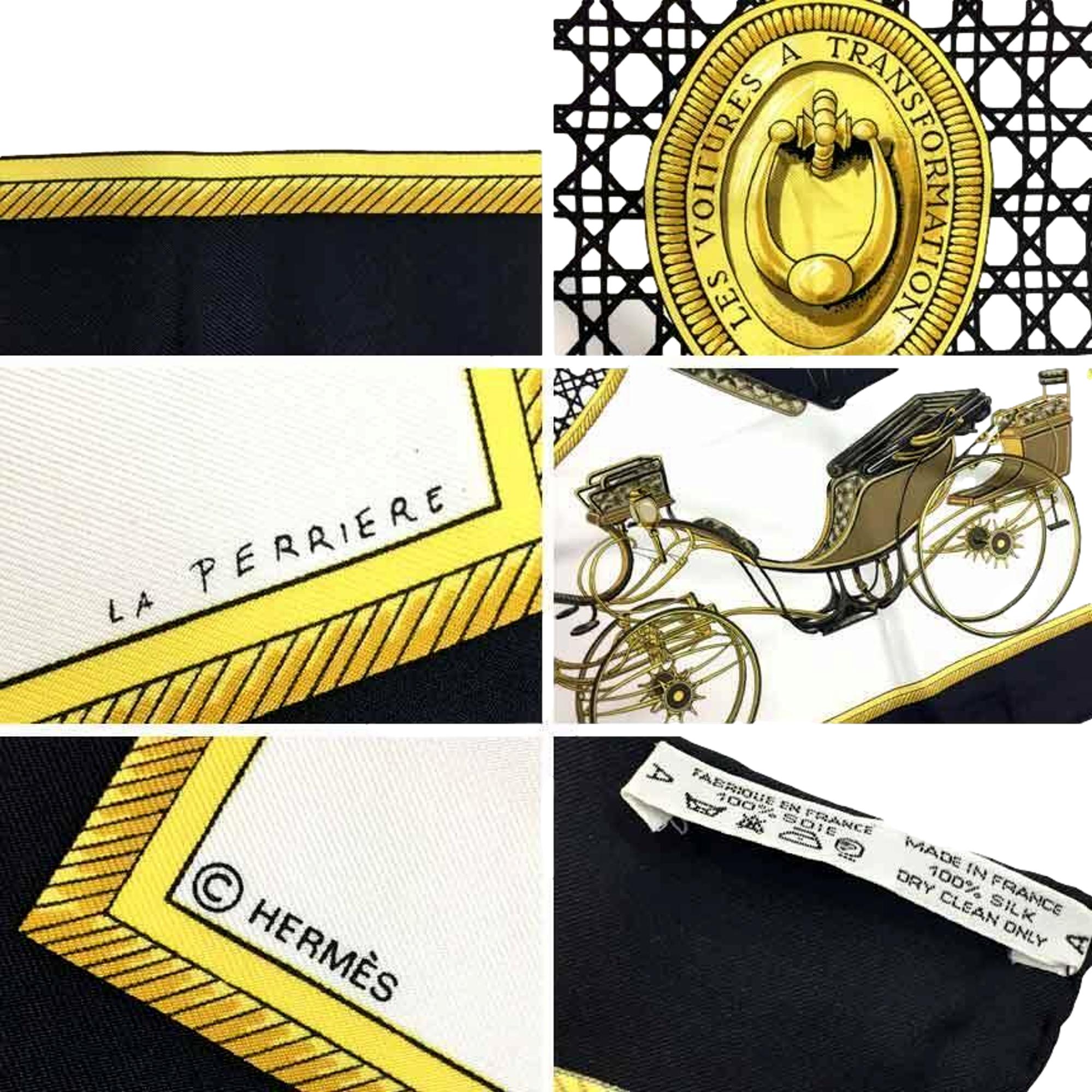 Hermès Les Voitures à Transformation Black Gold Silk Scarf