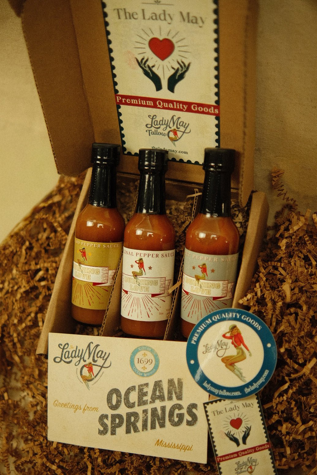 Hot Sauce 3-Pack Gift Set - Original, Habanero & Sweet Heat | Small Batch Restaurant Made | Lady May - Overture Gifts