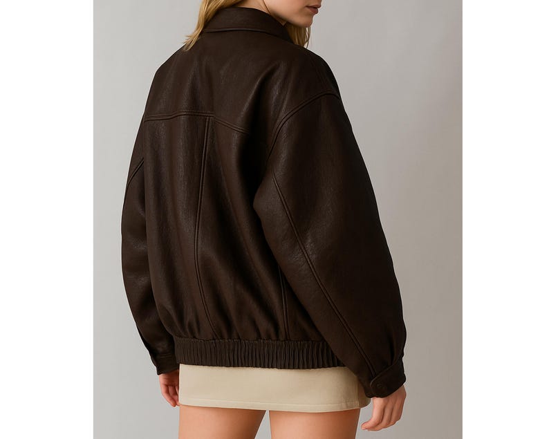 Women Handmade Brown Oversize Bomber Lambskin Soft Real Leather Jacket | Women Casual Wear Genuine Leather Jacket