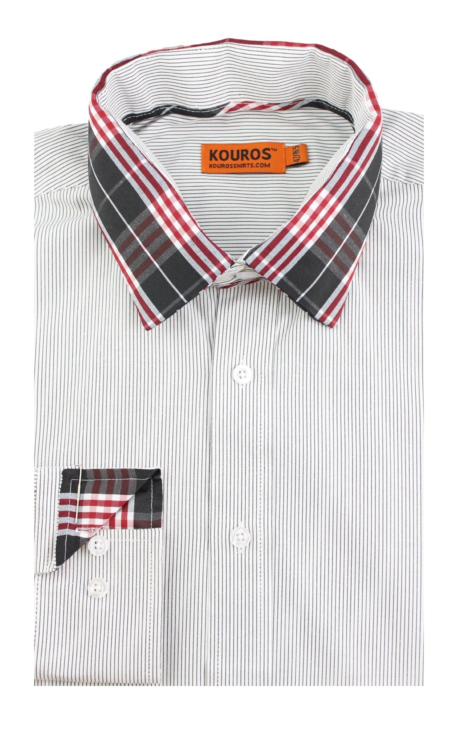 Men's Slim Fit Cotton Dress Shirt - White with Black Stripes
