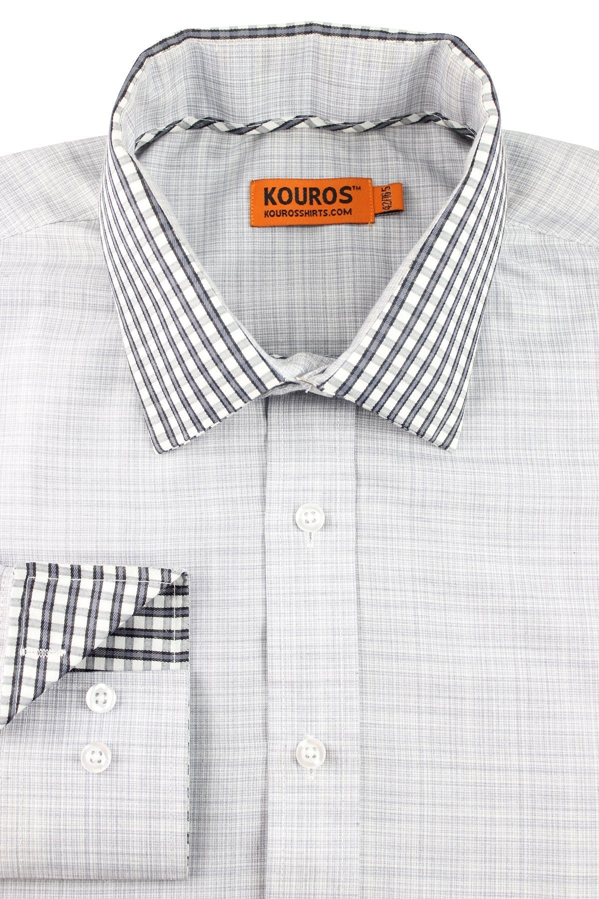 Men's Slim Fit Plaid Dress Shirt: Dark Gray Cotton with Collar Cover