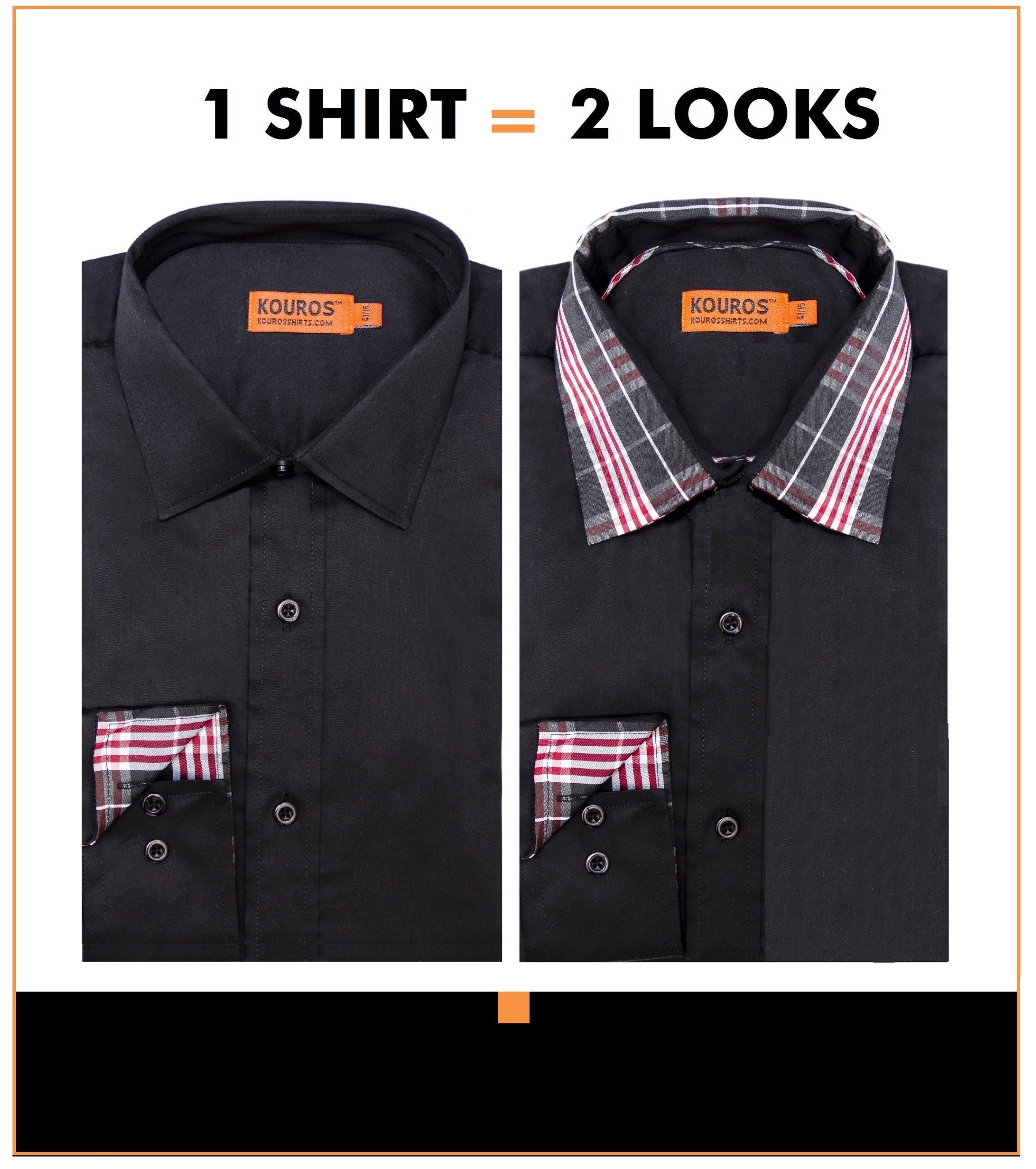 Men's Slim Fit Cotton Dress Shirt - Black Semi-Spread Collar