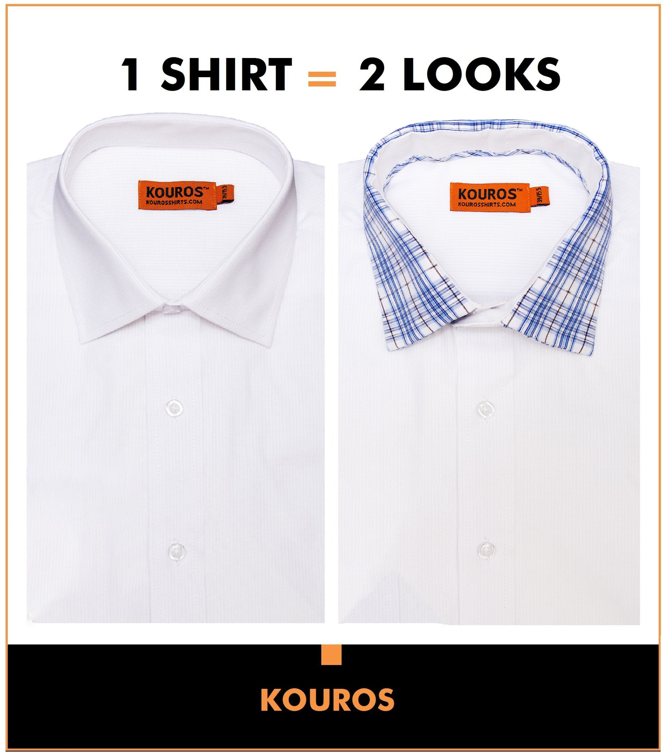 Men's White Cotton Slim Fit Dress Shirt with Collar Cover