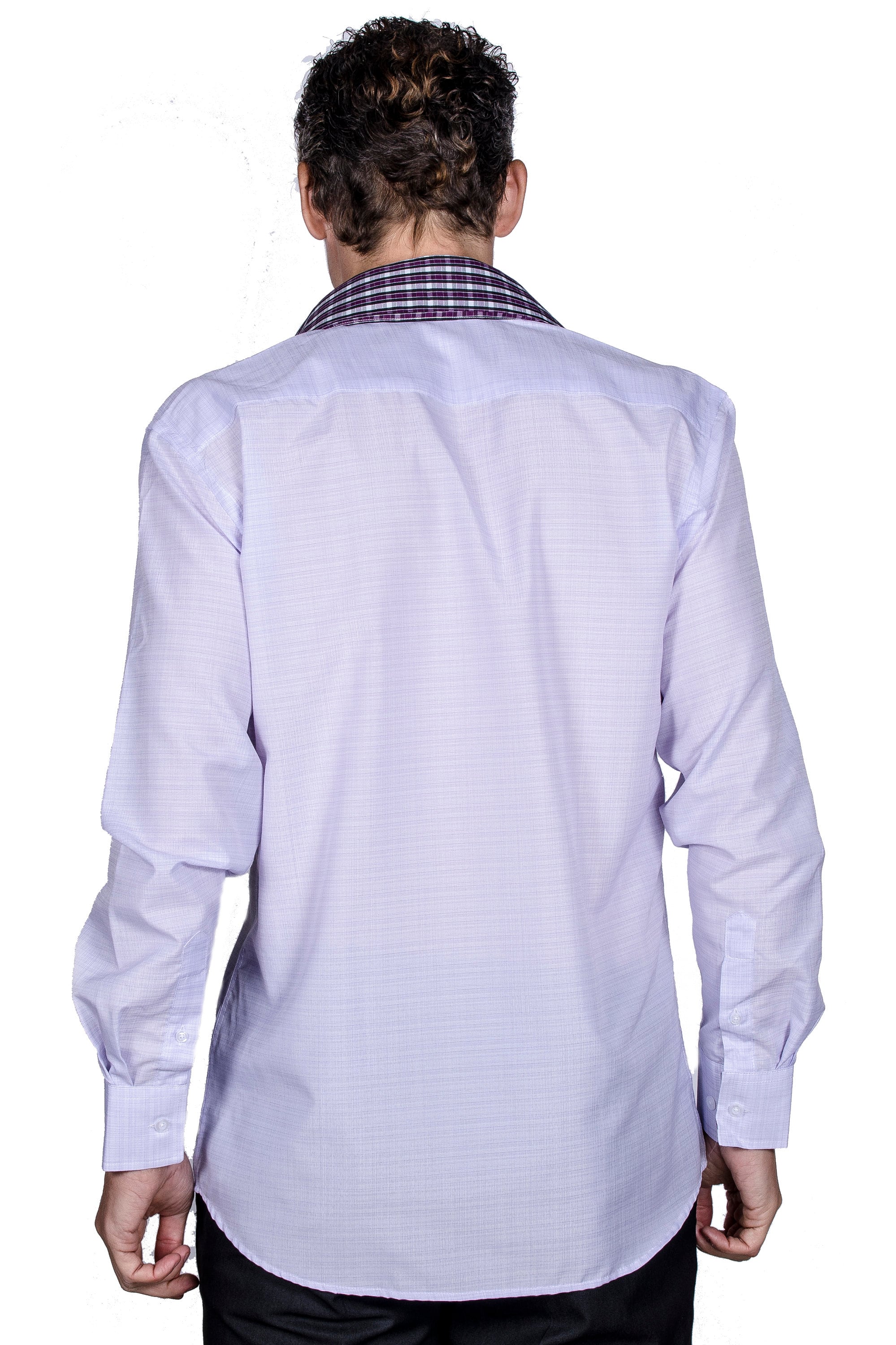 Men's Premium Designer Modern Slim Fit Dress Shirt, Lilac, matching collar cover