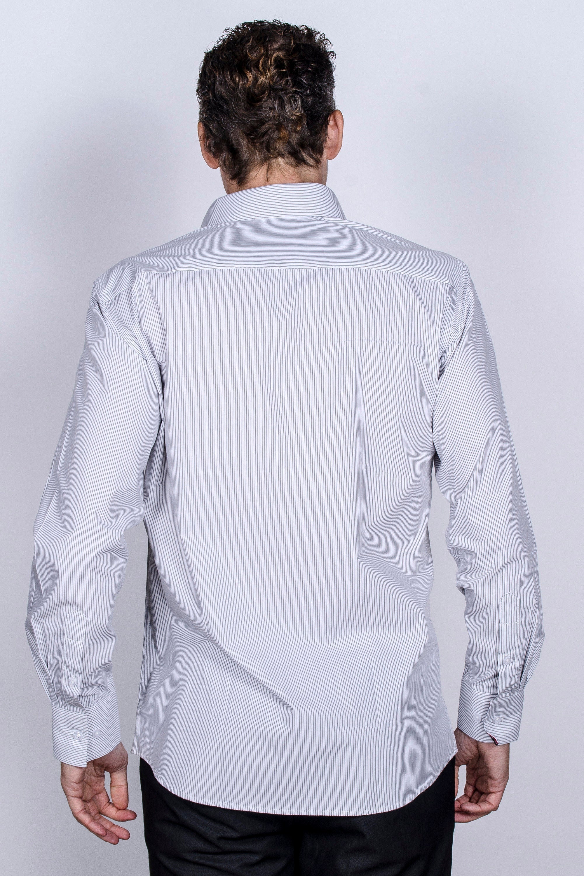 Men's Slim Fit Cotton Dress Shirt - White with Black Stripes
