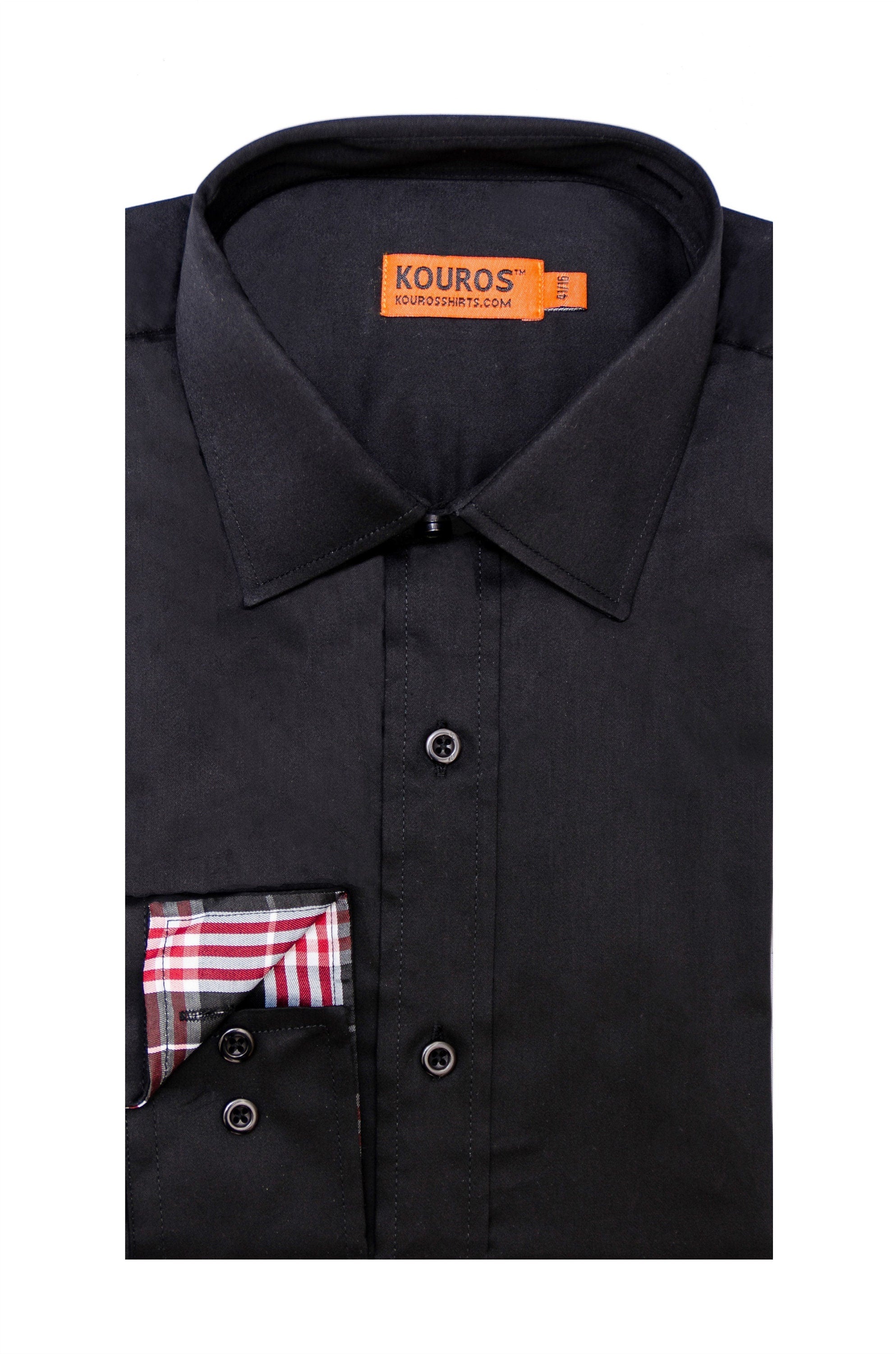 Men's Slim Fit Cotton Dress Shirt - Black Semi-Spread Collar
