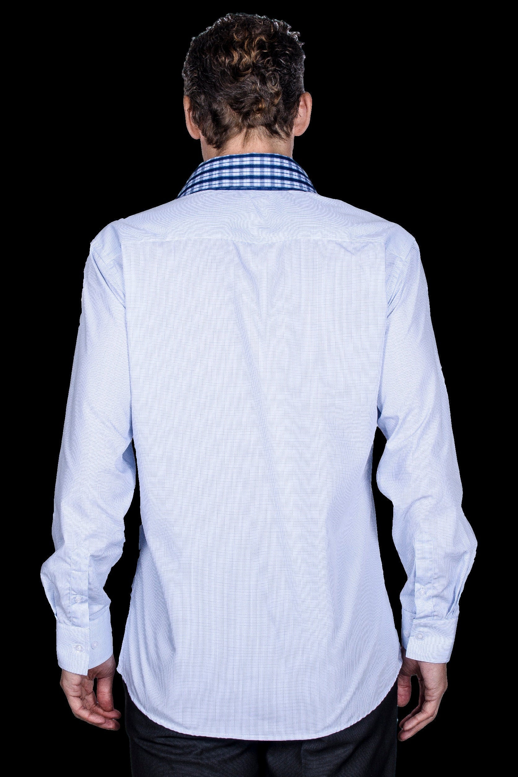 Men's Slim Fit Dress Shirt: Light Blue Square Pattern, Cotton