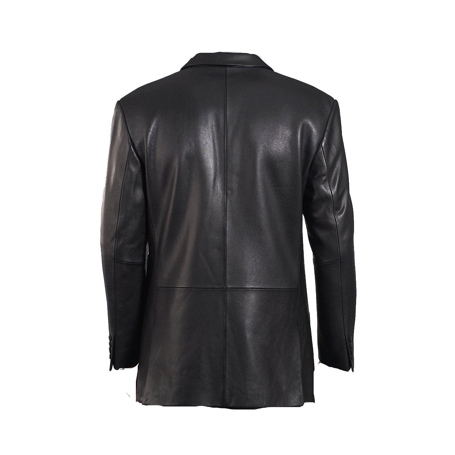 Handmade Black Leather 3/4 Length Trench Coat