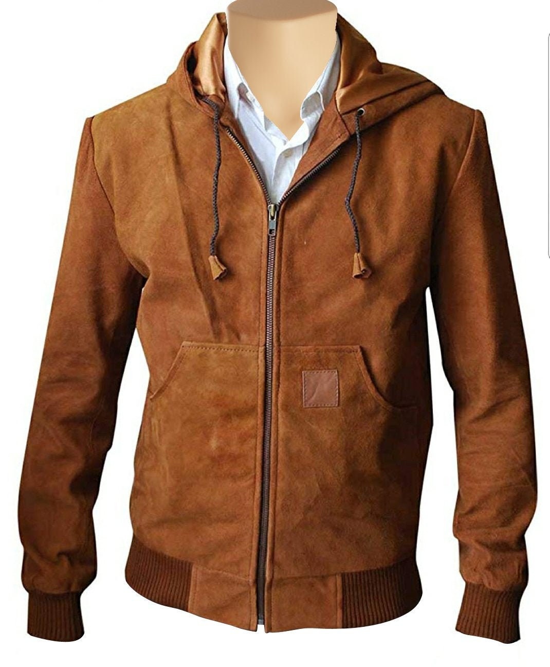 Handmade Marek Tan Suede Leather Hoodie
