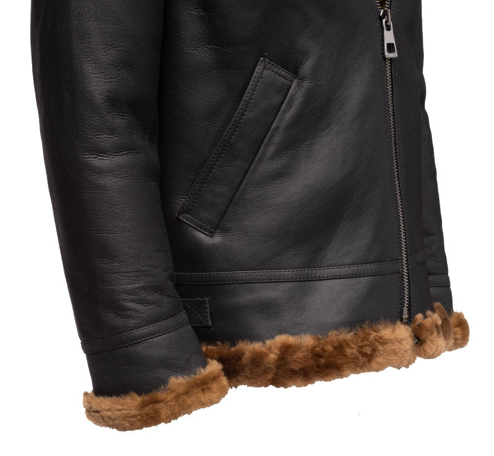 Handmade Classic Ginger Brown B3 Bomber Aviator Shearling Jacket