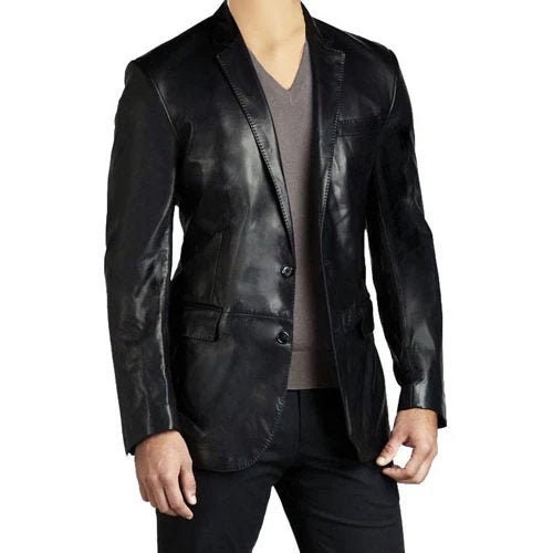 Handmade Black Leather Blazer