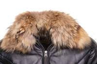 Handmade Black V-Bomber Style Puffer Winter Leather Jacket With Fur Collar