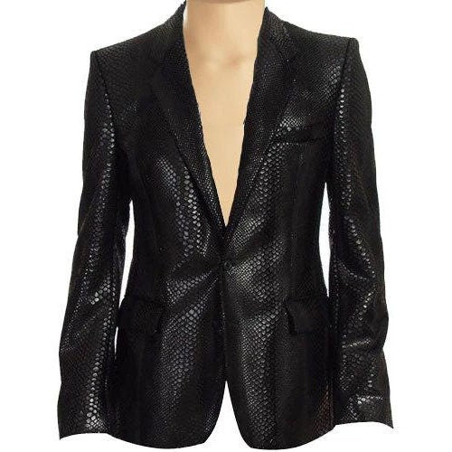 Handmade Black Snake Print Leather Blazer