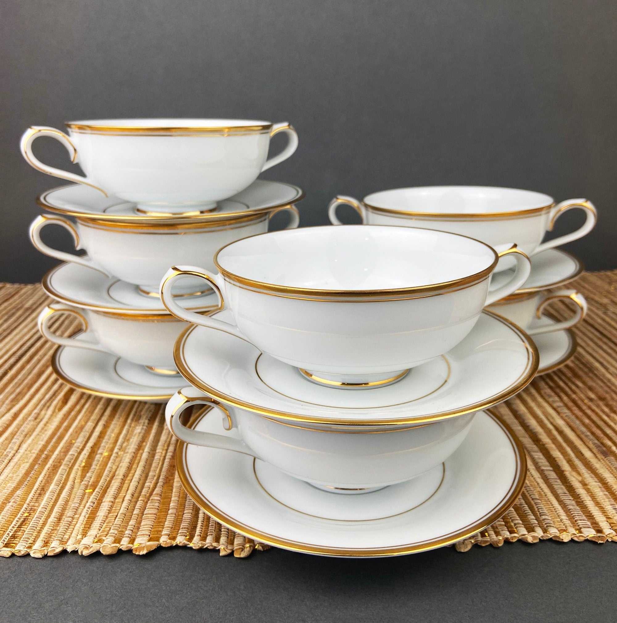 Vintage Cups and Saucers by Syracuse China. Governor Clinton Pattern. Set of 5 Tea Cups Made in USA.