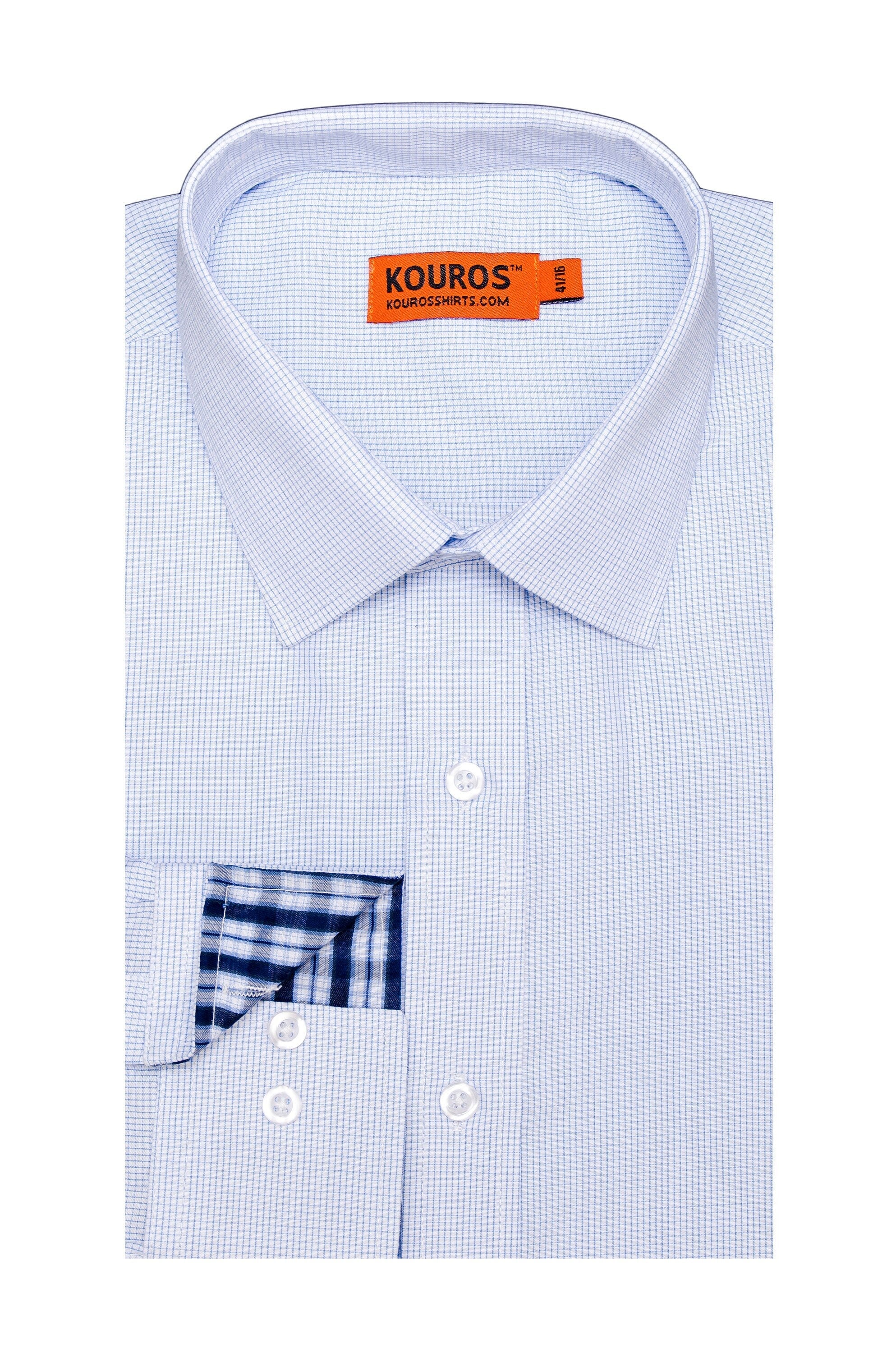 Men's Slim Fit Dress Shirt: Light Blue Square Pattern, Cotton