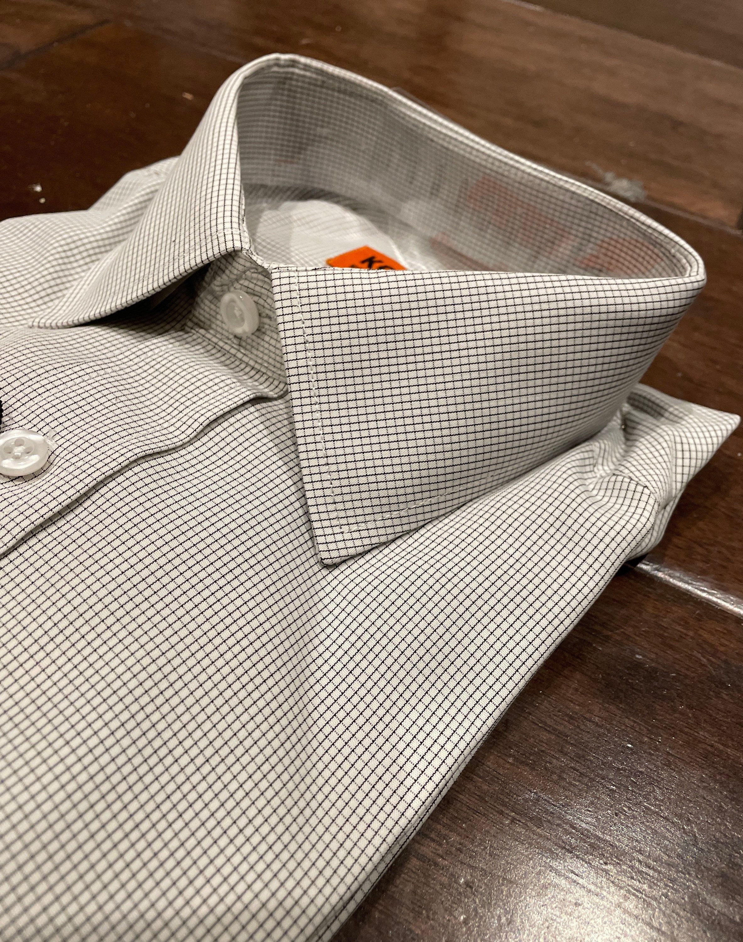 Men's Slim Fit Cotton Dress Shirt: Black Square Pattern
