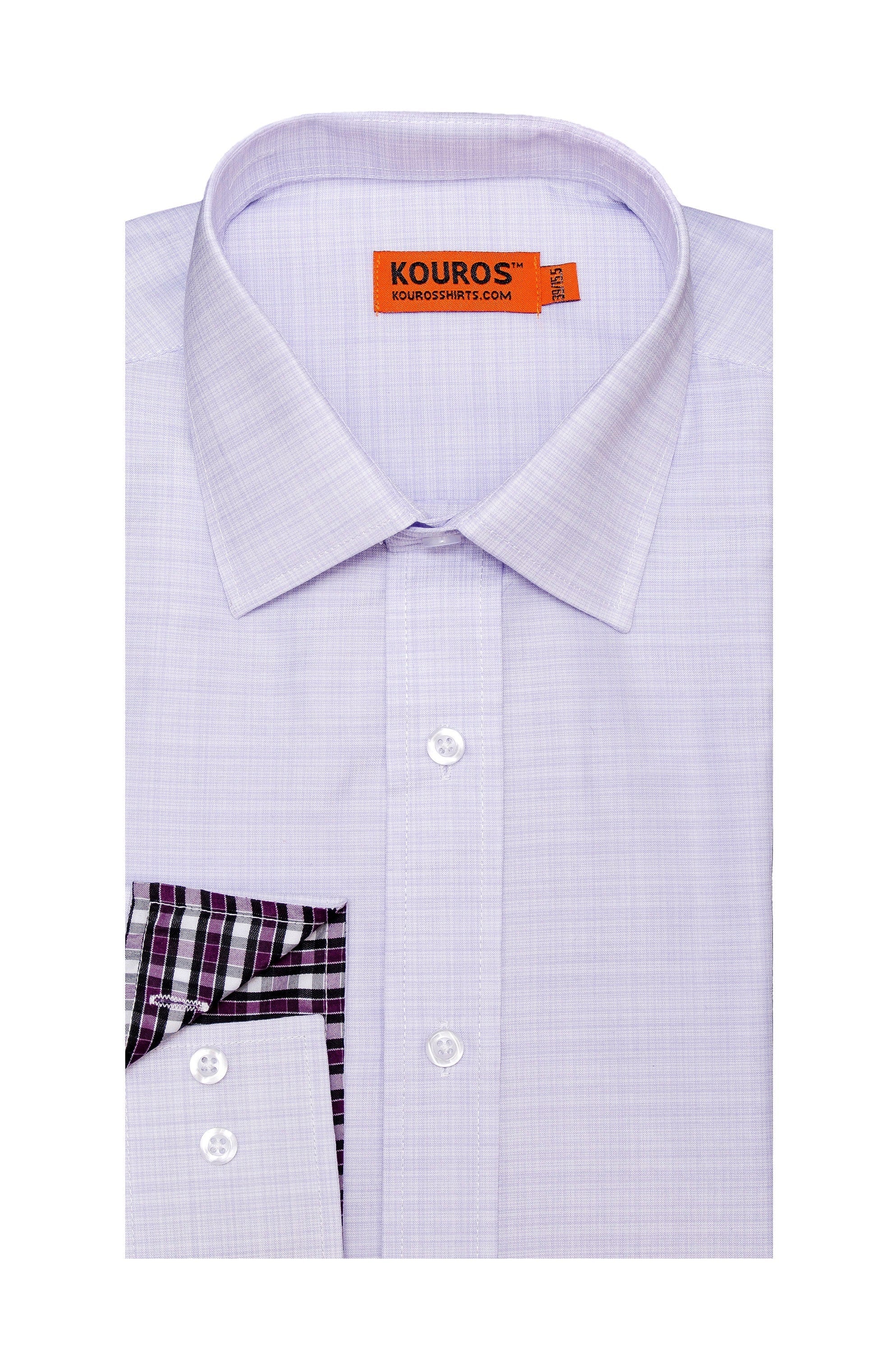Men's Premium Designer Modern Slim Fit Dress Shirt, Lilac, matching collar cover