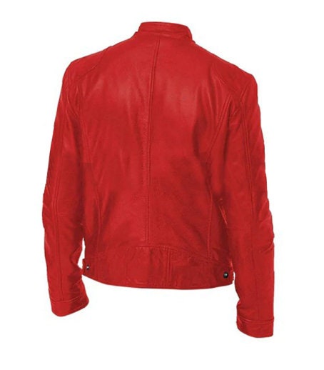 Handmade Cafe Racer Red Motorcycle Vintage Biker Men Red Distressed Leather Jacket