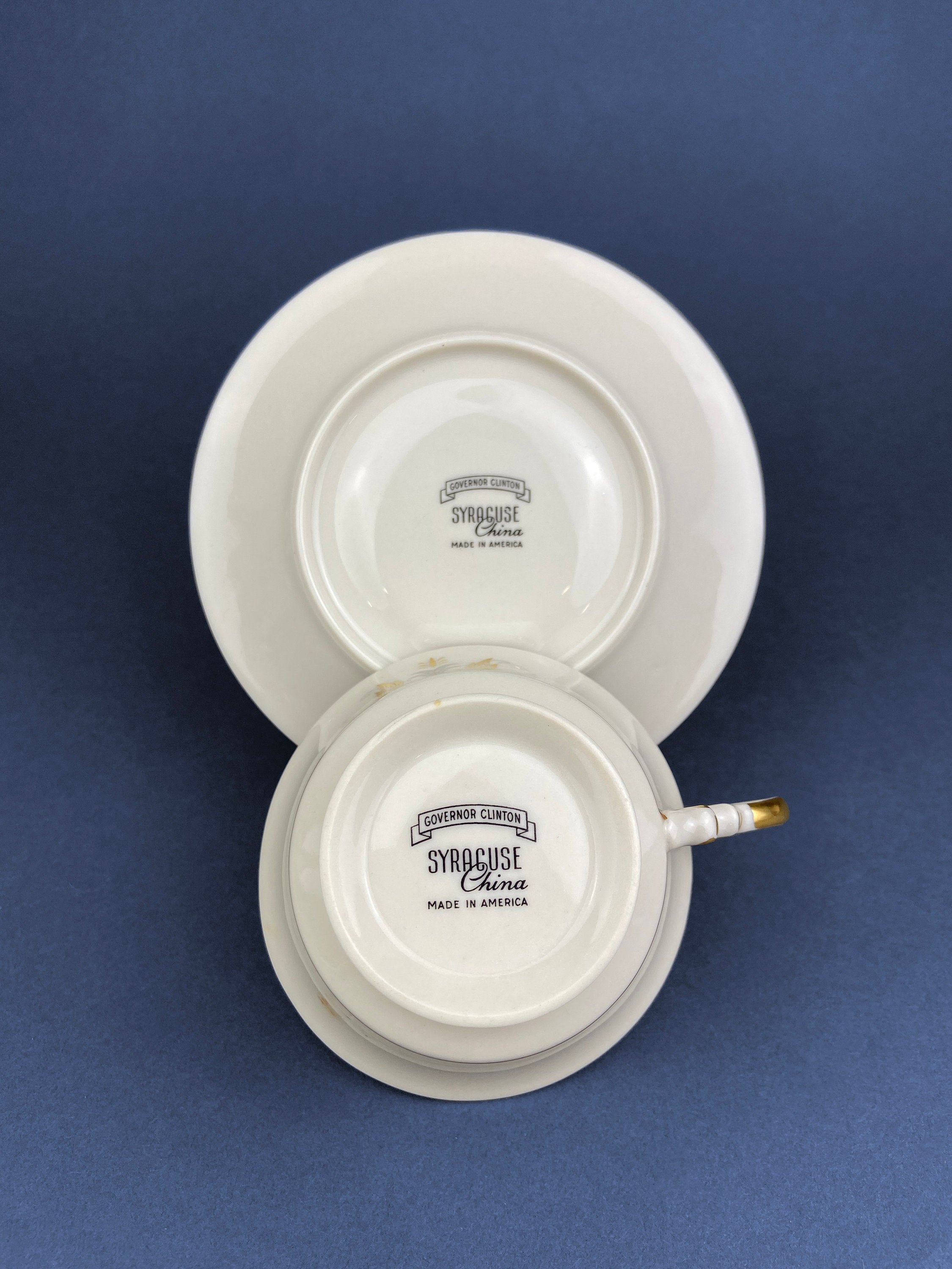Vintage Cups and Saucers by Syracuse China. Governor Clinton Pattern. Set of 5 Tea Cups Made in USA.