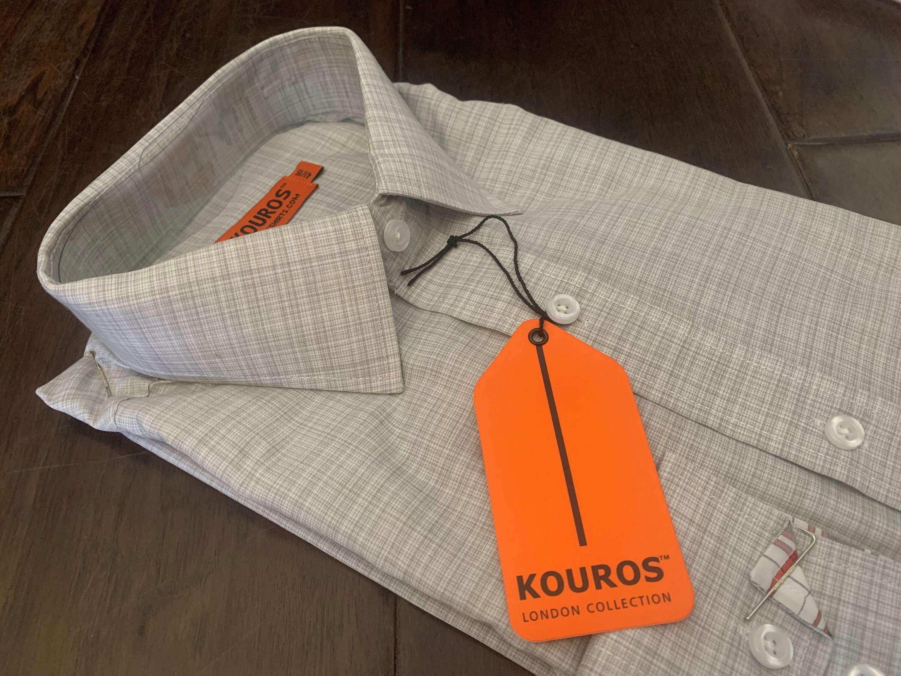 Men's Light Gray Slim Fit Cotton Dress Shirt with Collar Cover