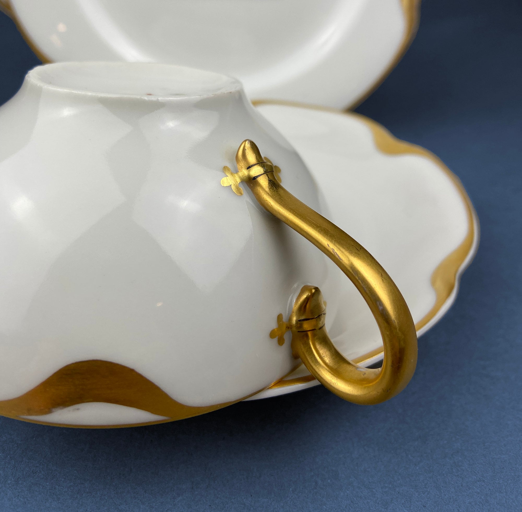 Antique Limoges Porcelain Serving Set. Tea or Coffee Cup with Saucer, Dinner, and Salad Plates. Finest Porcelain by Haviland, France.
