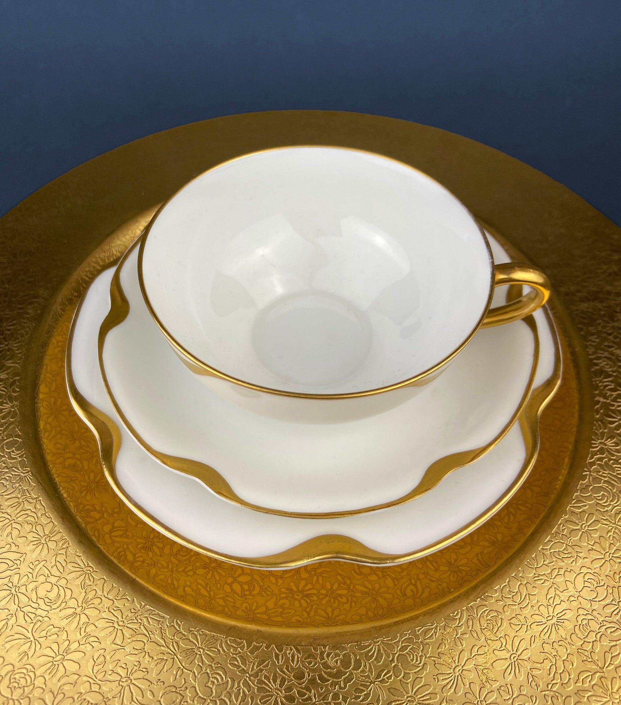 Antique Limoges Porcelain Serving Set. Tea or Coffee Cup with Saucer, Dinner, and Salad Plates. Finest Porcelain by Haviland, France.