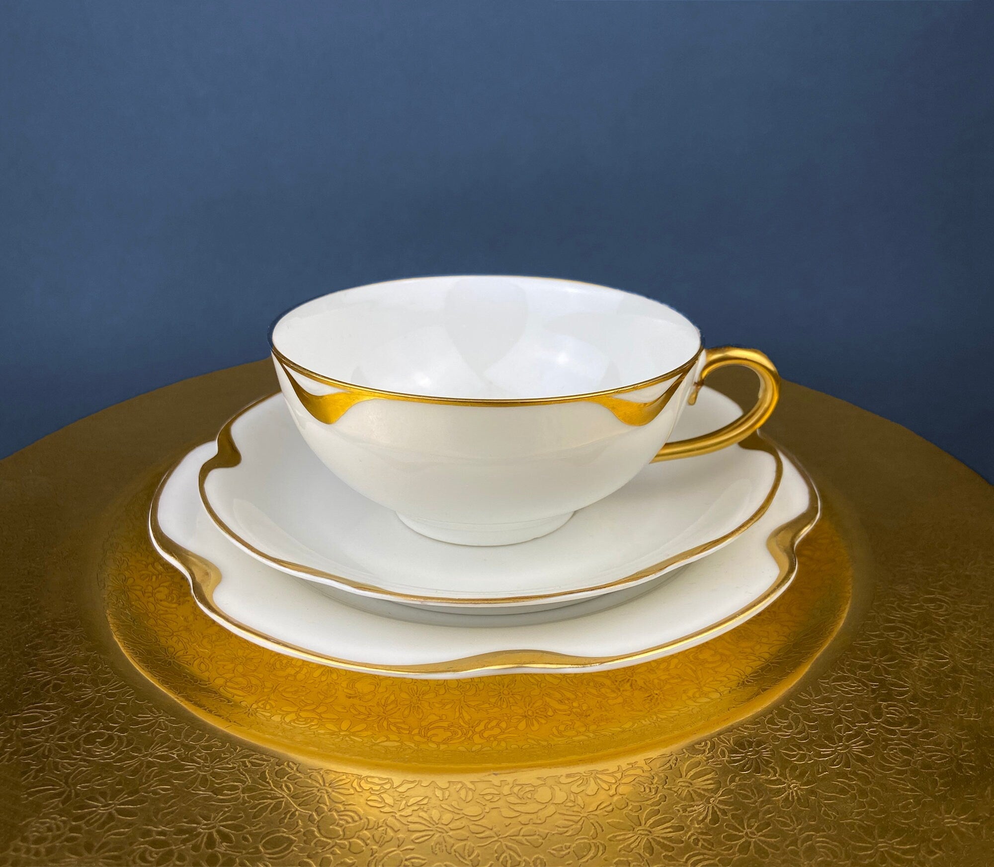 Antique Limoges Porcelain Serving Set. Tea or Coffee Cup with Saucer, Dinner, and Salad Plates. Finest Porcelain by Haviland, France.