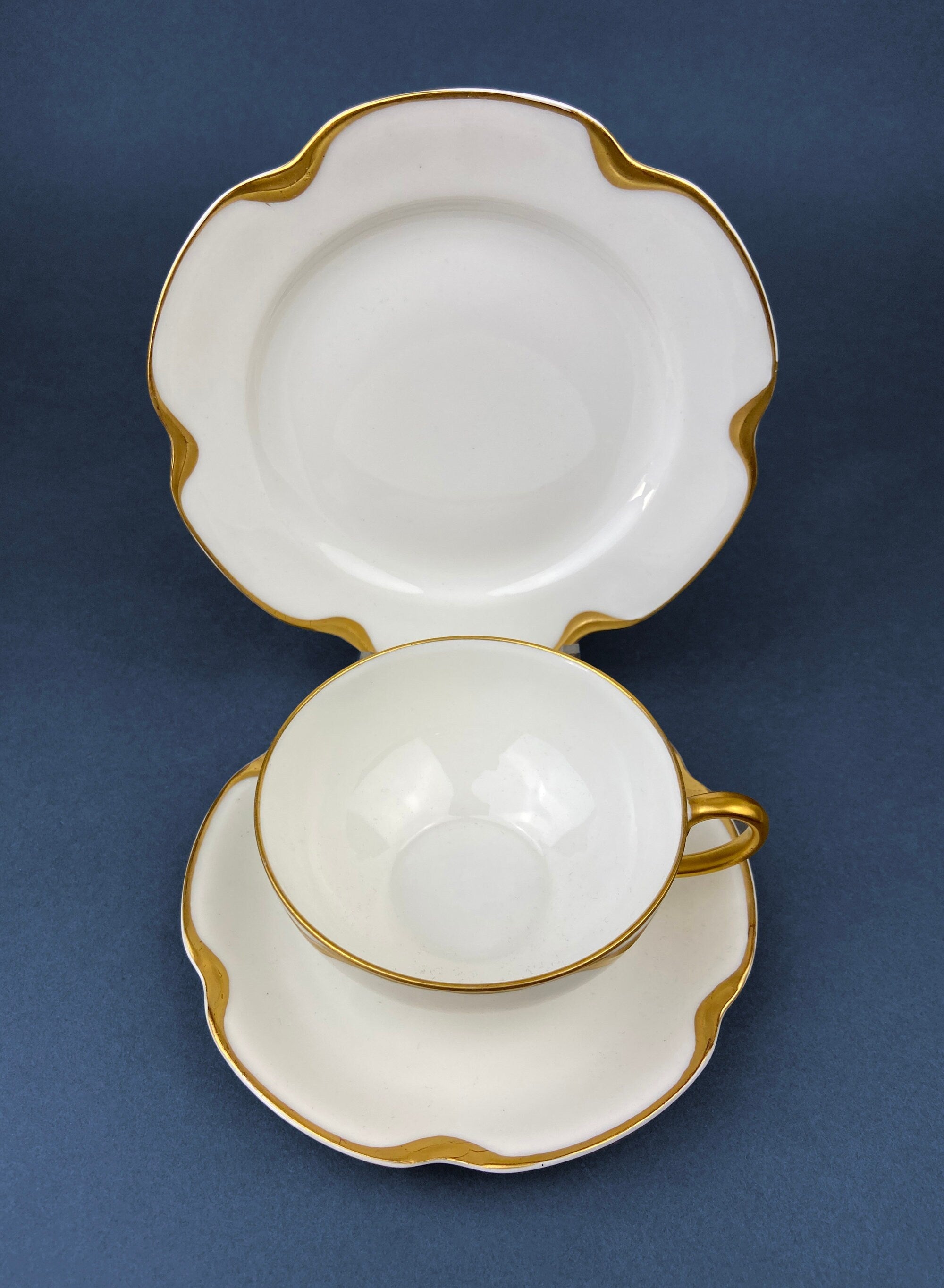 Antique Limoges Porcelain Serving Set. Tea or Coffee Cup with Saucer, Dinner, and Salad Plates. Finest Porcelain by Haviland, France.