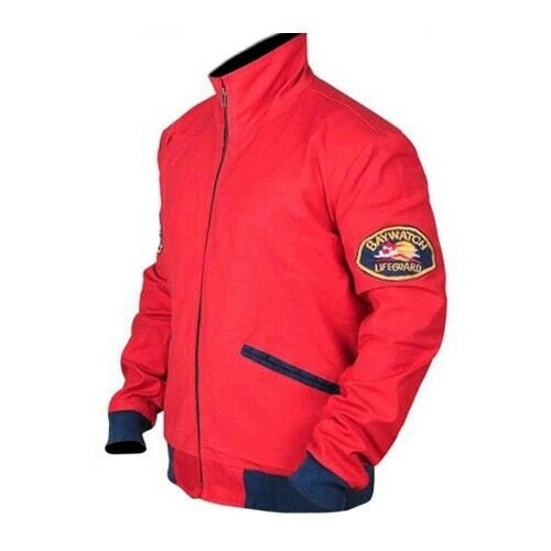 Handmade Baywatch Lifeguard Beach Style Red Bomber Cotton Jacket David Hasselhoff Cosplay