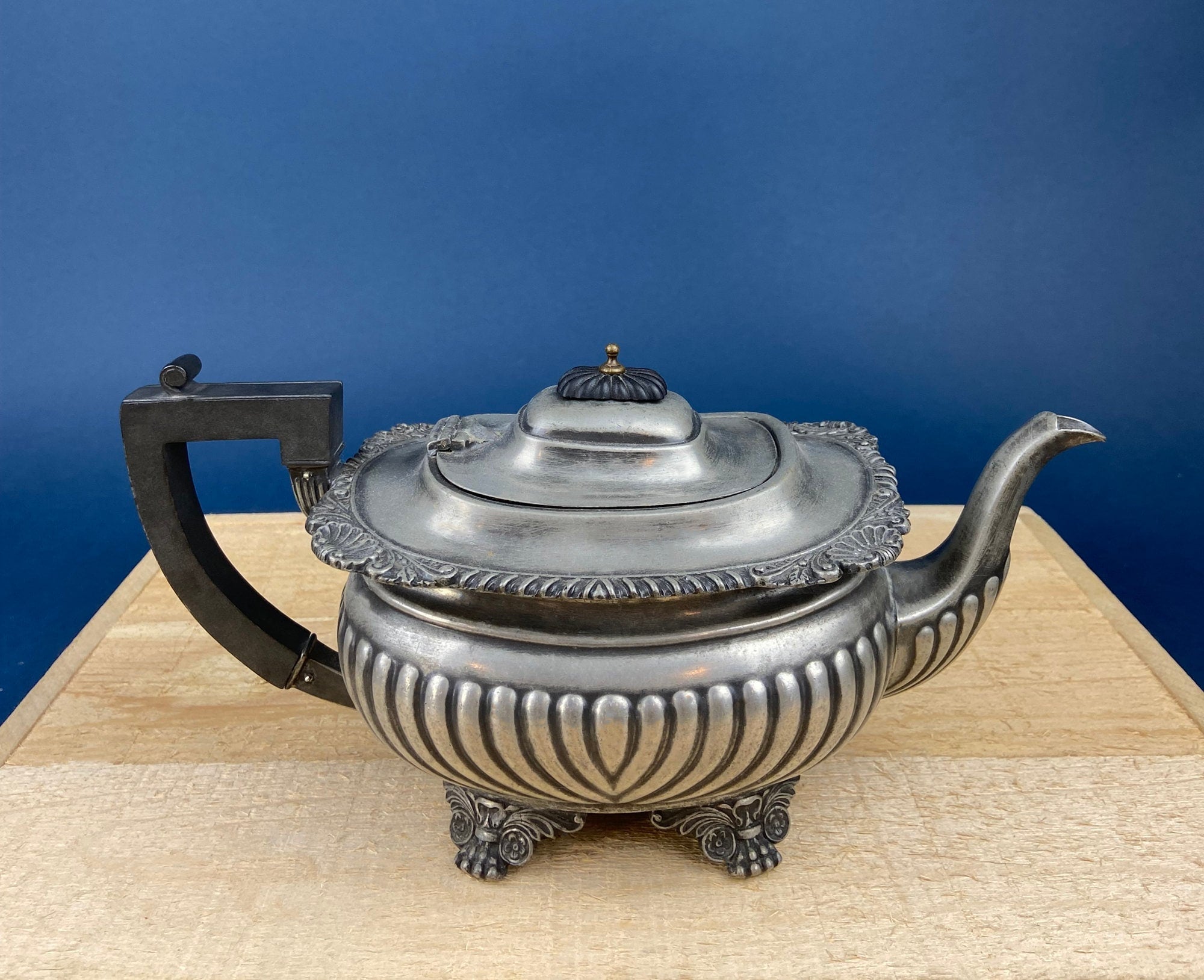 Vintage Pewter Teapot and Coffee Pot. Set of Two Beautifully Detailed Serving Pots. Fluted Body. Made in England. Pewter Collectors.