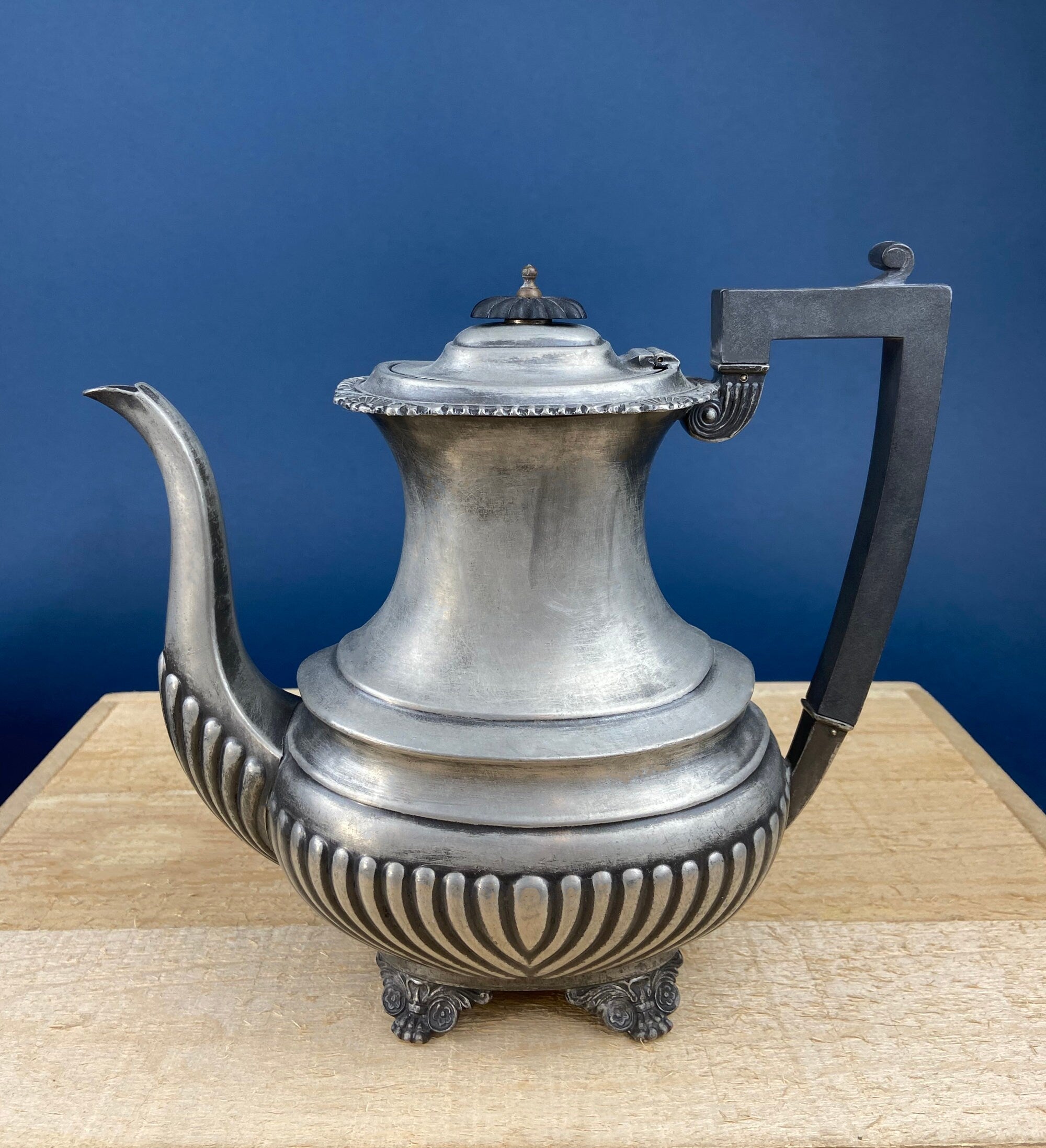 Vintage Pewter Teapot and Coffee Pot. Set of Two Beautifully Detailed Serving Pots. Fluted Body. Made in England. Pewter Collectors.