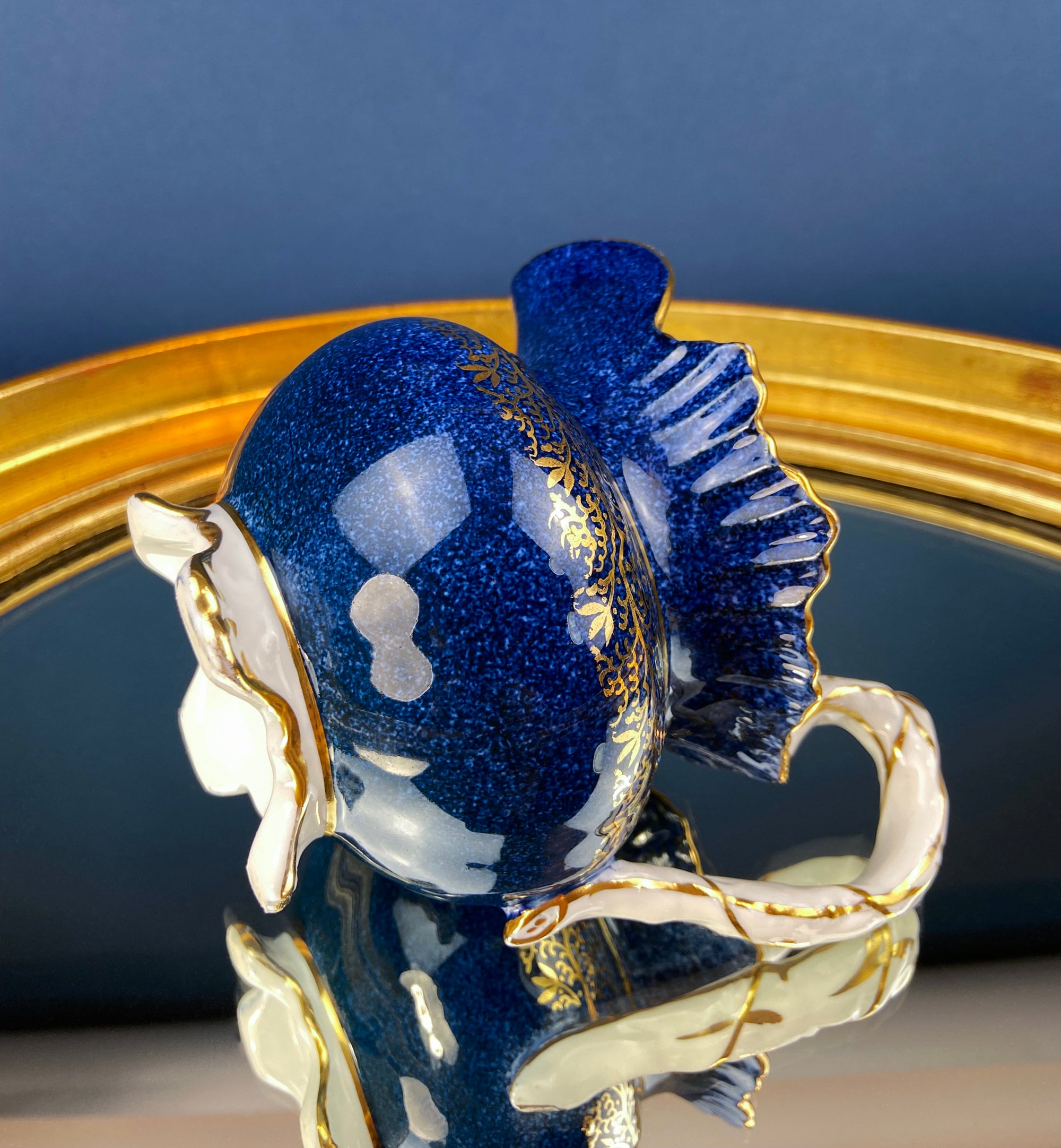 Vintage Aynsley Creamer and Sugar Bowl. Blue and Gold, with Hand Painted Bouquet of Flowers. Fine Bone China.