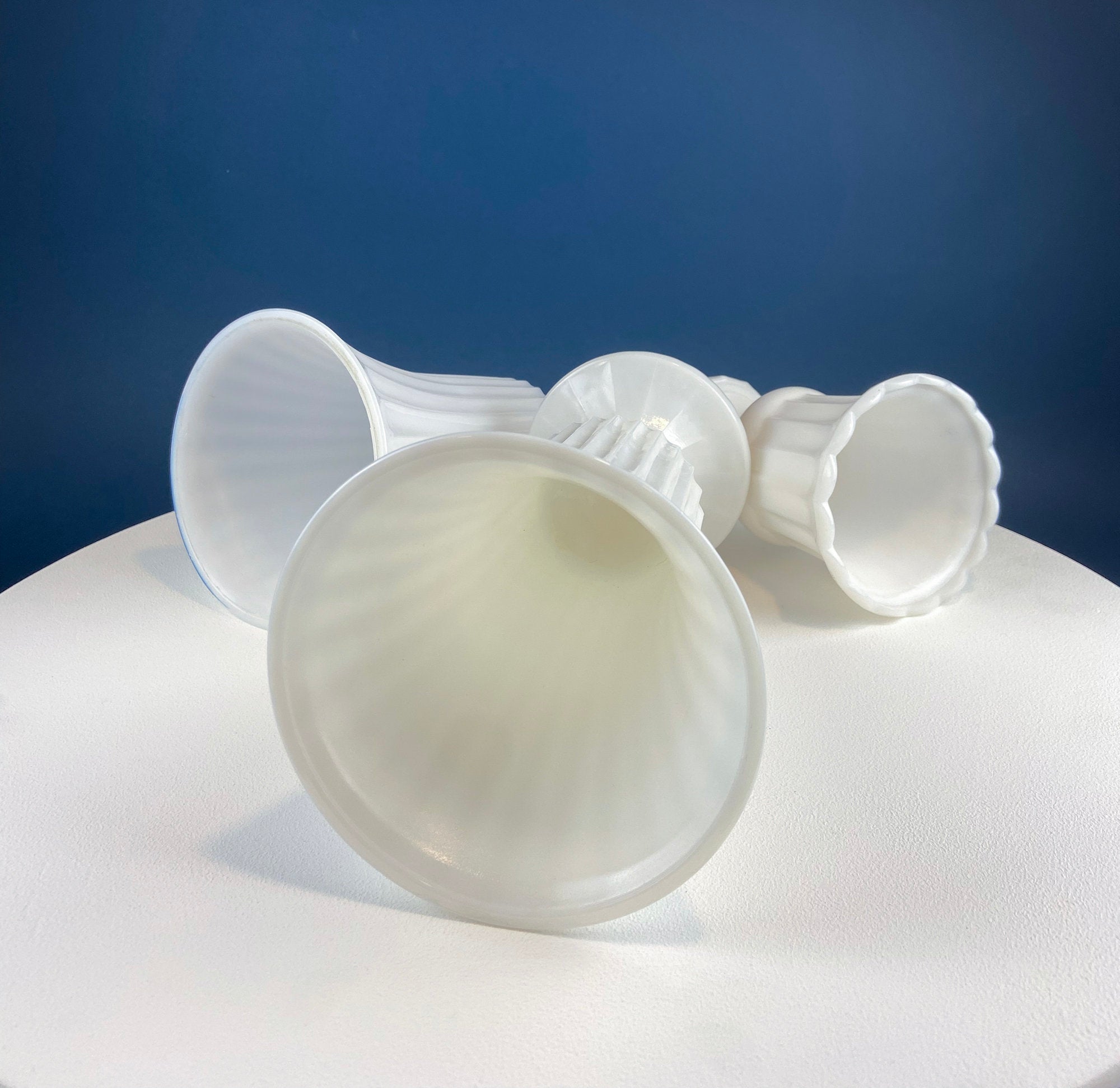 Set of Three, Fluted Milk Glass Vases. Collection of White, Modern Style Vases of Varying Shapes and Sizes. Wedding Decor. White Home Decor