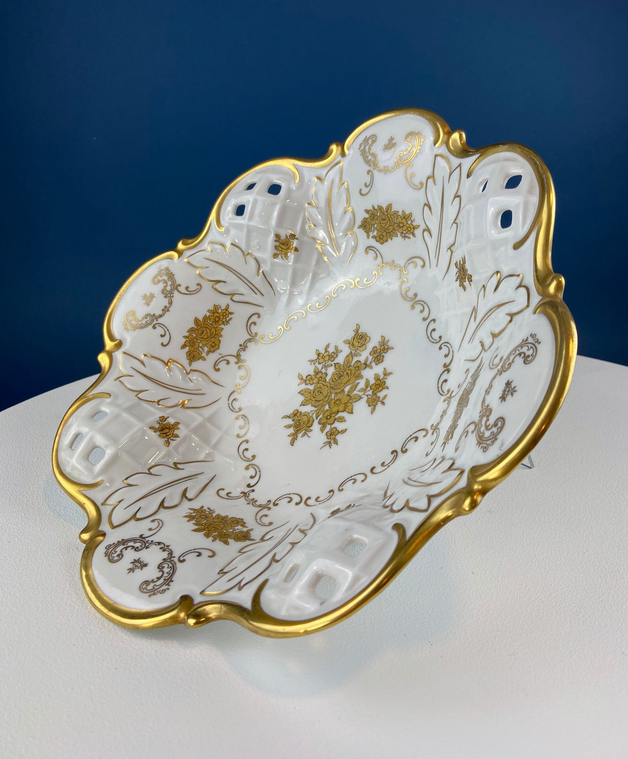White and Gold Sango Porcelain, Georgetown Bowl. Wedding Band Pattern Porcelain Serving Dish. Wedding Gift.