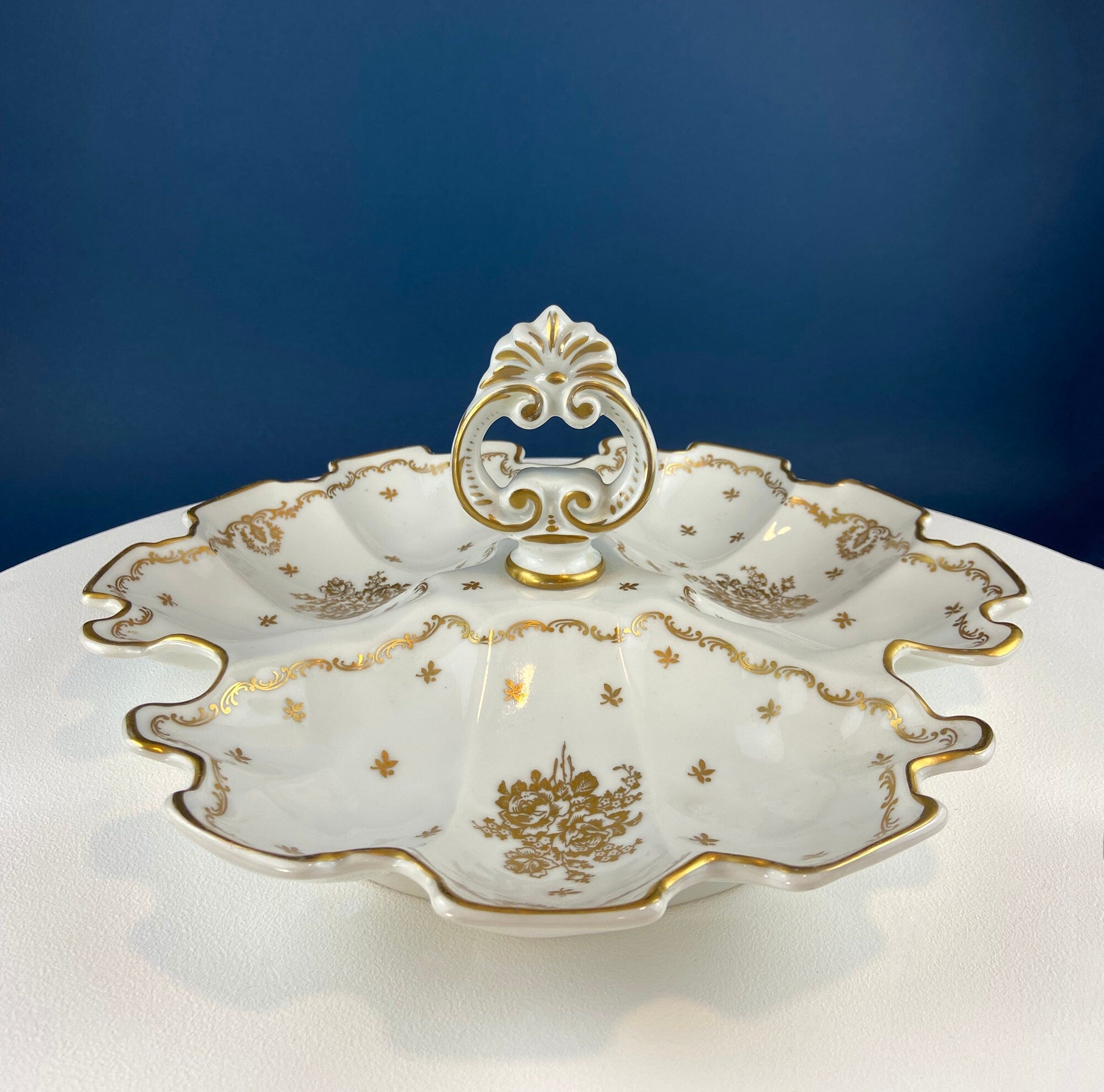 White and Gold Sango Porcelain, Georgetown Bowl. Wedding Band Pattern Porcelain Serving Dish. Wedding Gift.