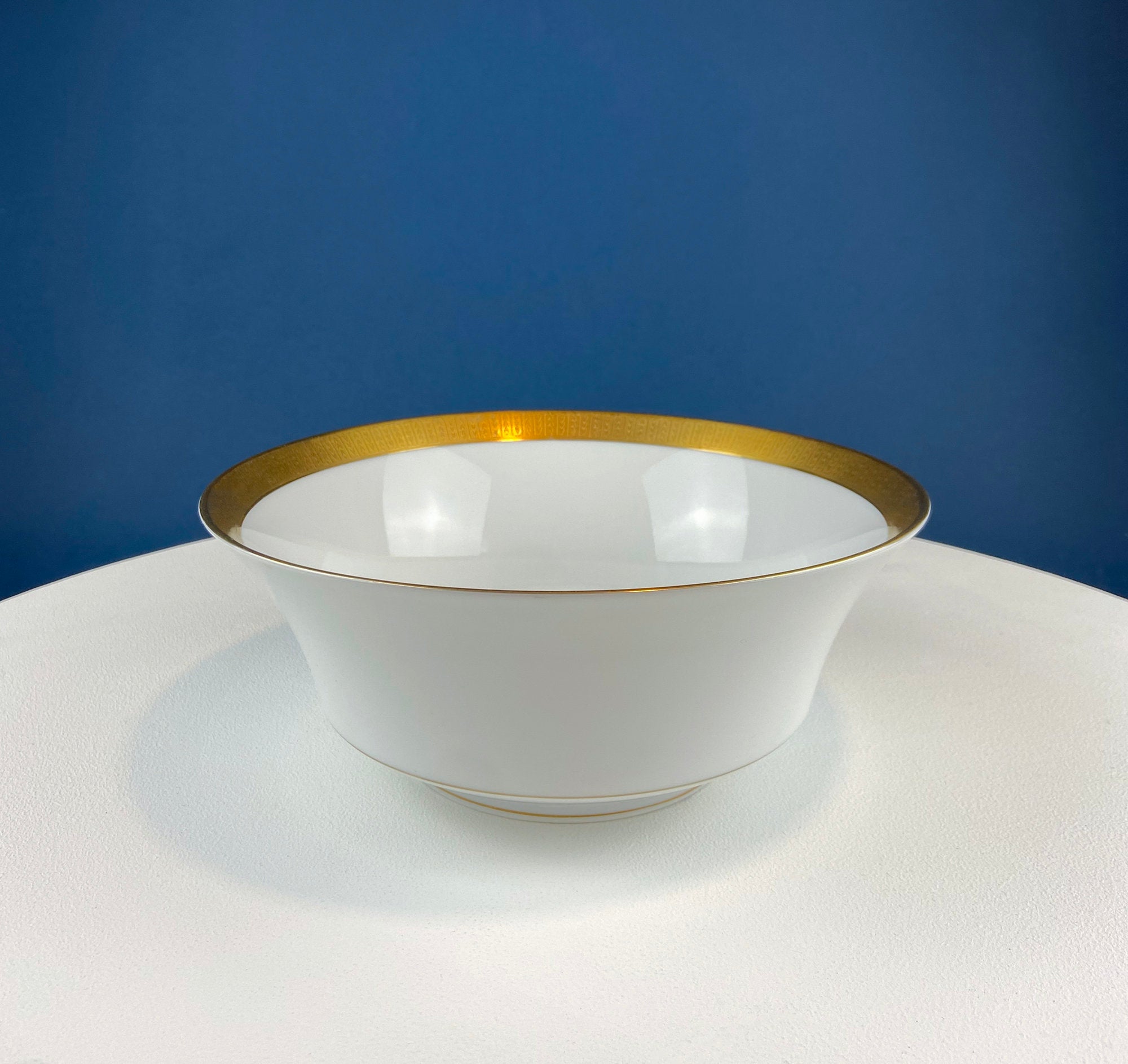 White and Gold Sango Porcelain, Georgetown Bowl. Wedding Band Pattern Porcelain Serving Dish. Wedding Gift.